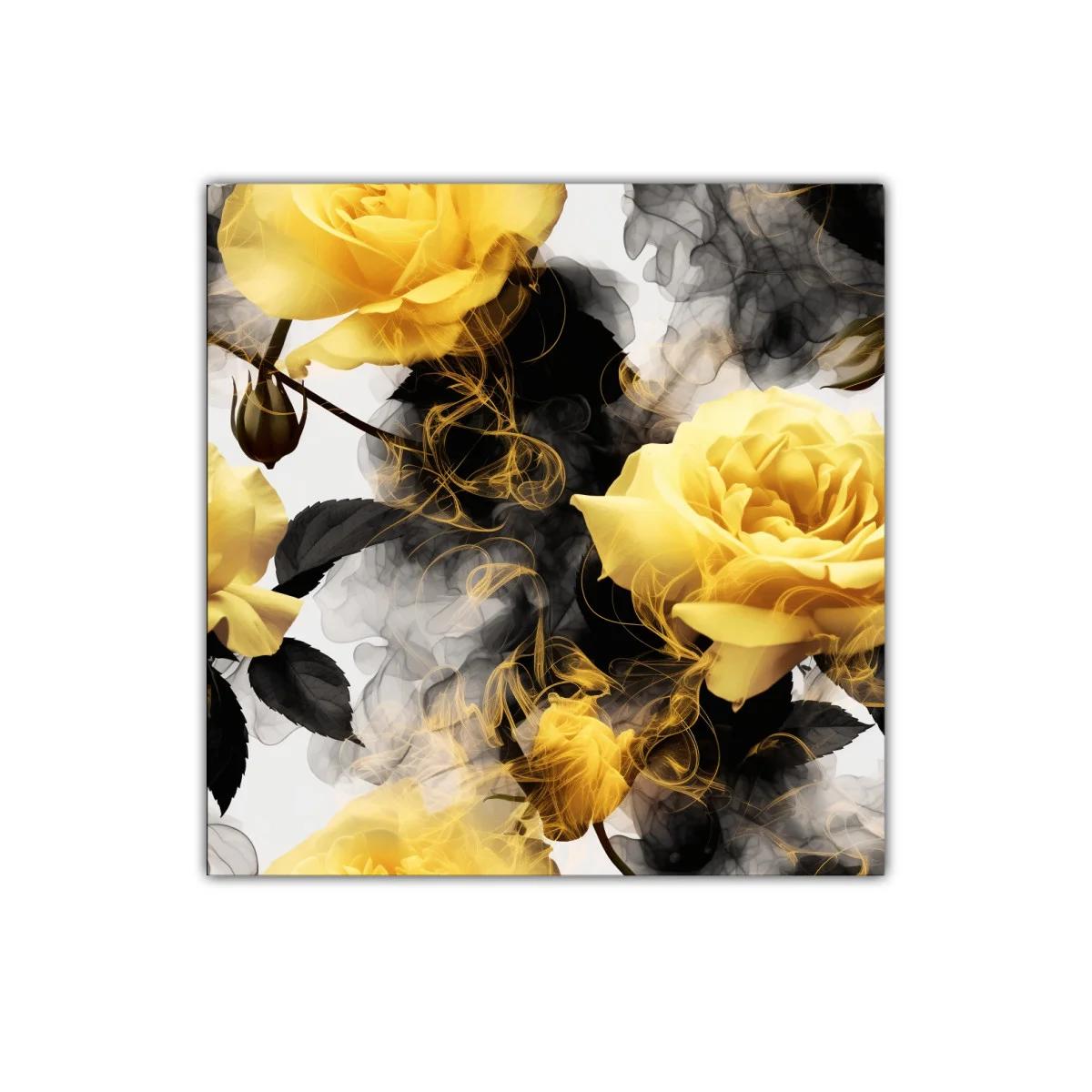 Cuadro decorativo con rosas amarillas y efecto humo elegante