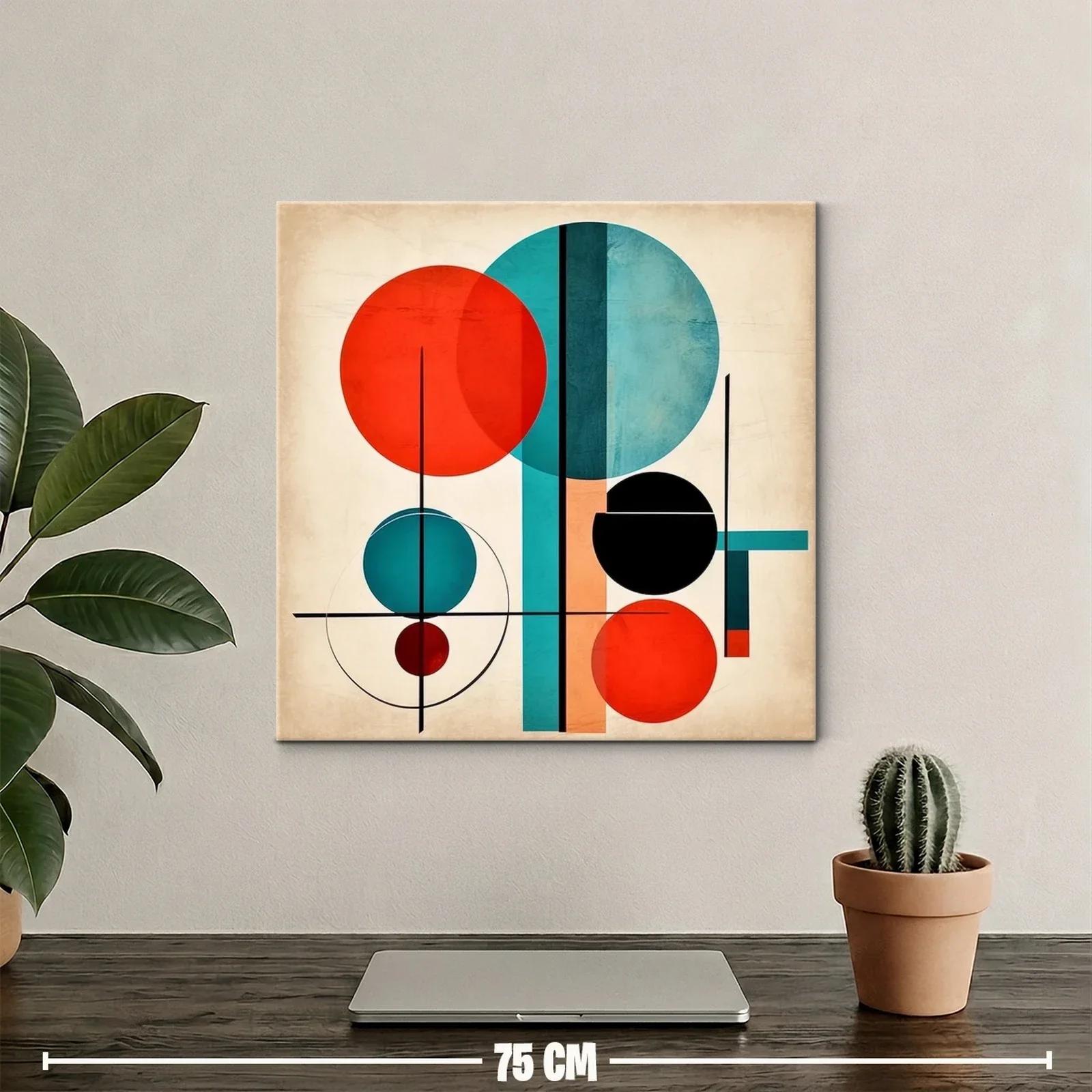 Cuadro abstracto con círculos en tonos rojo y azul vibrante — miniatura 2