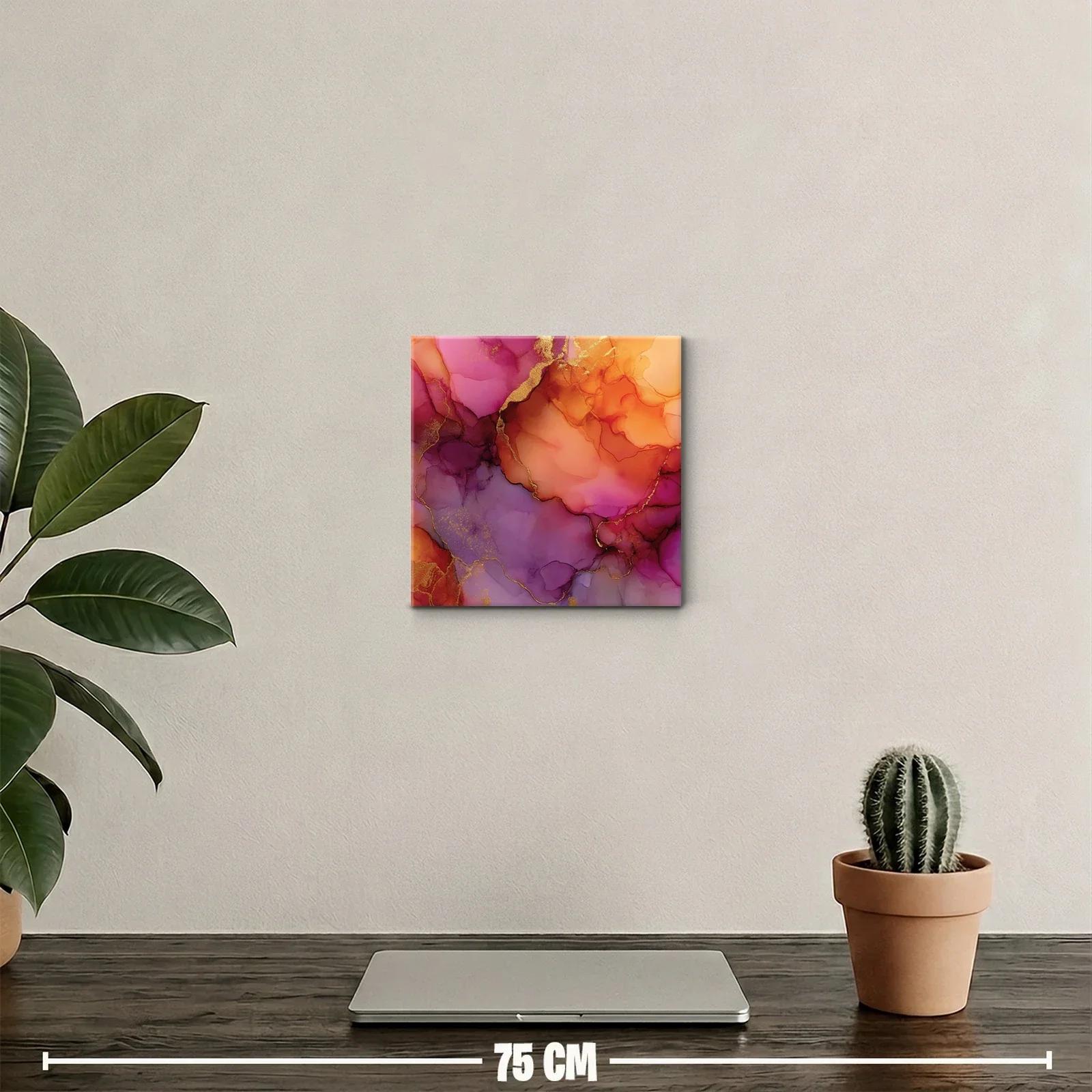Cuadro abstracto con tonos cálidos y detalles dorados — miniatura 2