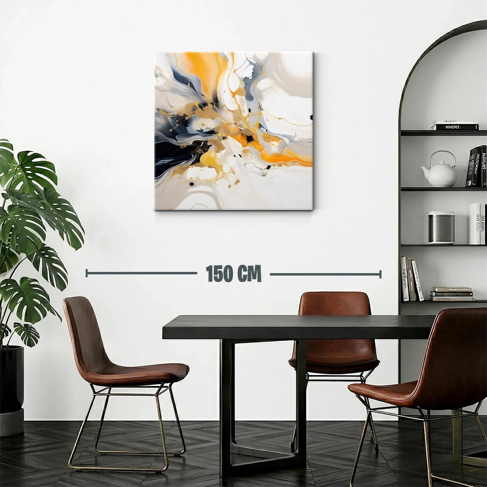 Cuadro abstracto con tonos dorados y naranjas vibrantes — miniatura 2