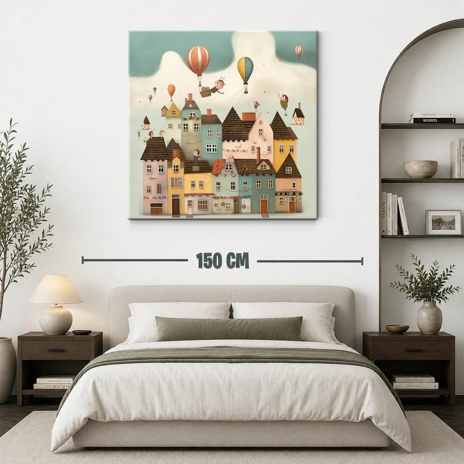 Pueblo encantado con globos aerostáticos en cielos pastel — miniatura 3