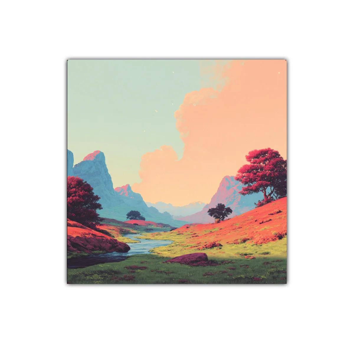 Paisaje sereno con colinas y río bajo cielo pastel — imagen principal