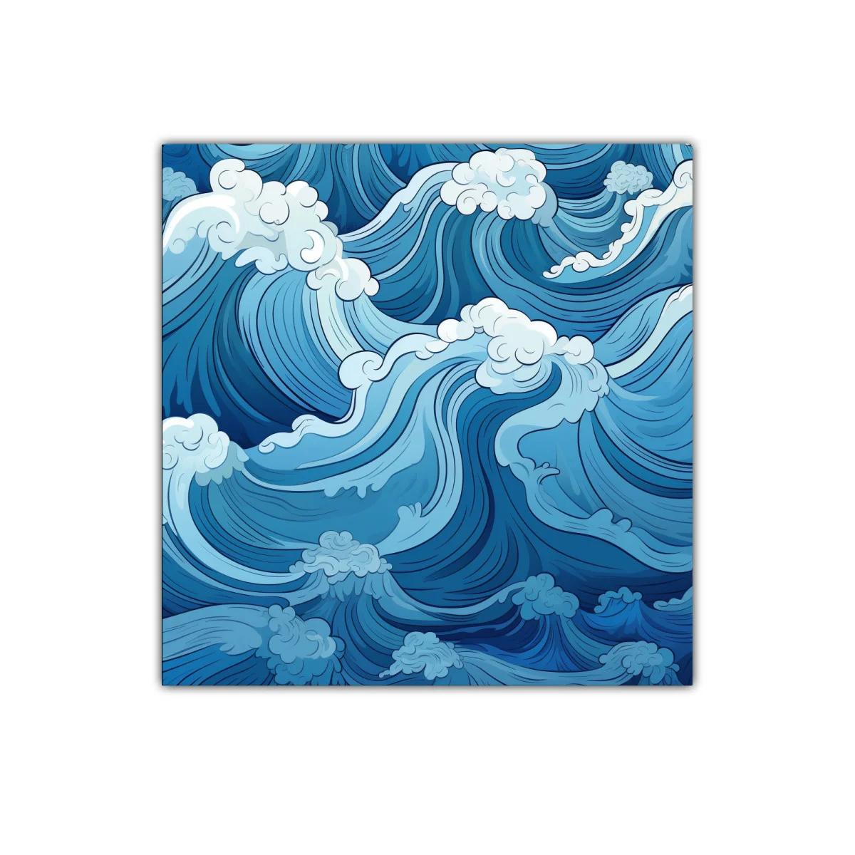Cuadro decorativo con ondas marinas y espuma azul