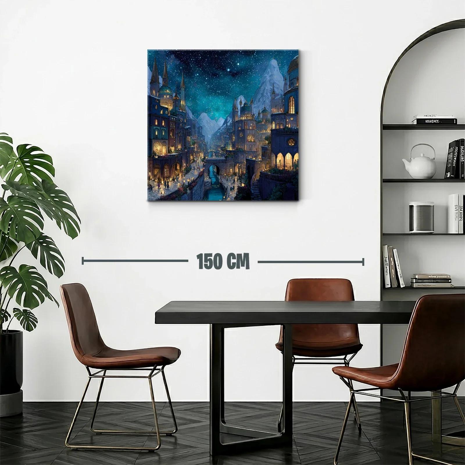 Ciudad fantástica nocturna bajo un cielo estrellado brillante — miniatura 2