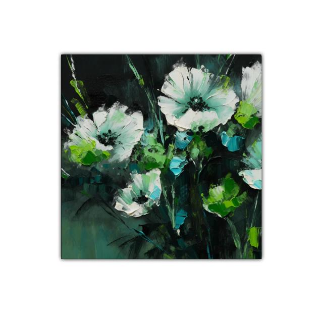 Cuadro floral con tonos verdes y blancos vibrantes