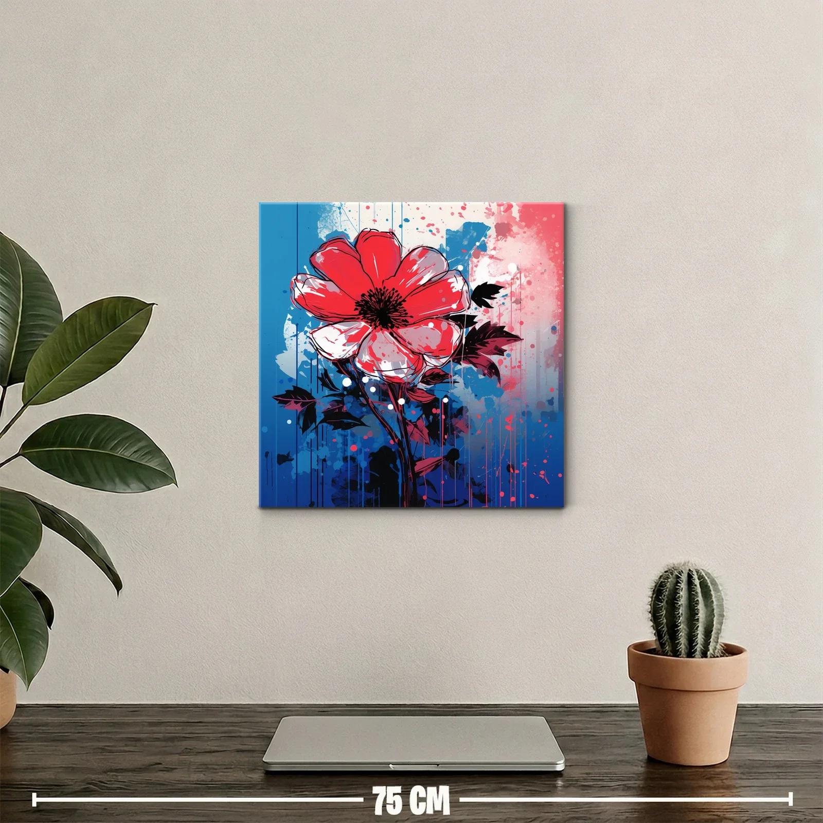 Flor roja vibrante sobre fondo azul y rosa — miniatura 2