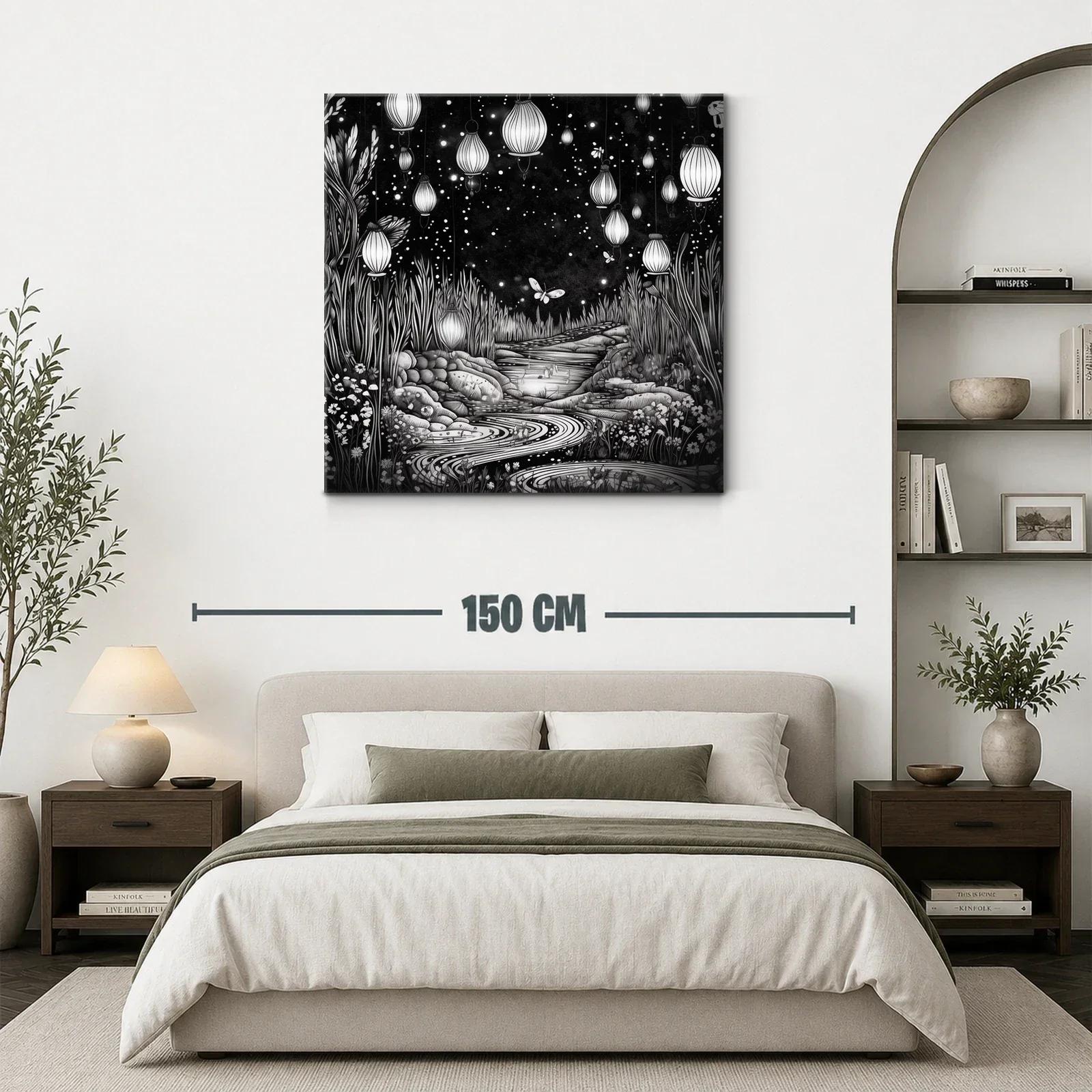 Paisaje nocturno con linternas y mariposas brillantes — miniatura 3