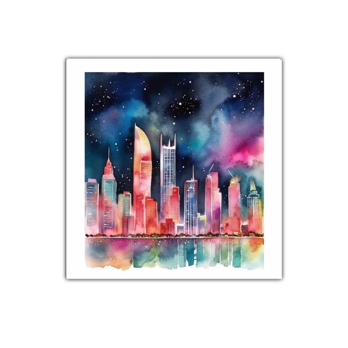 Cielo nocturno vibrante sobre ciudad iluminada con reflejos — miniatura 1