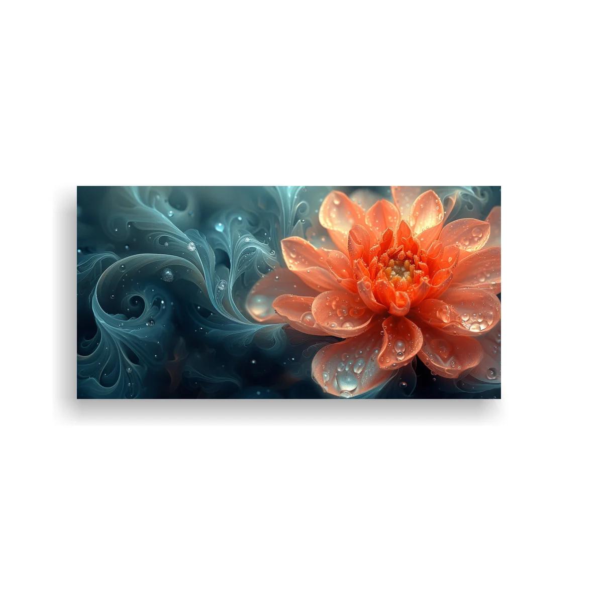Cuadro flor de loto coral con gotas brillantes — imagen principal