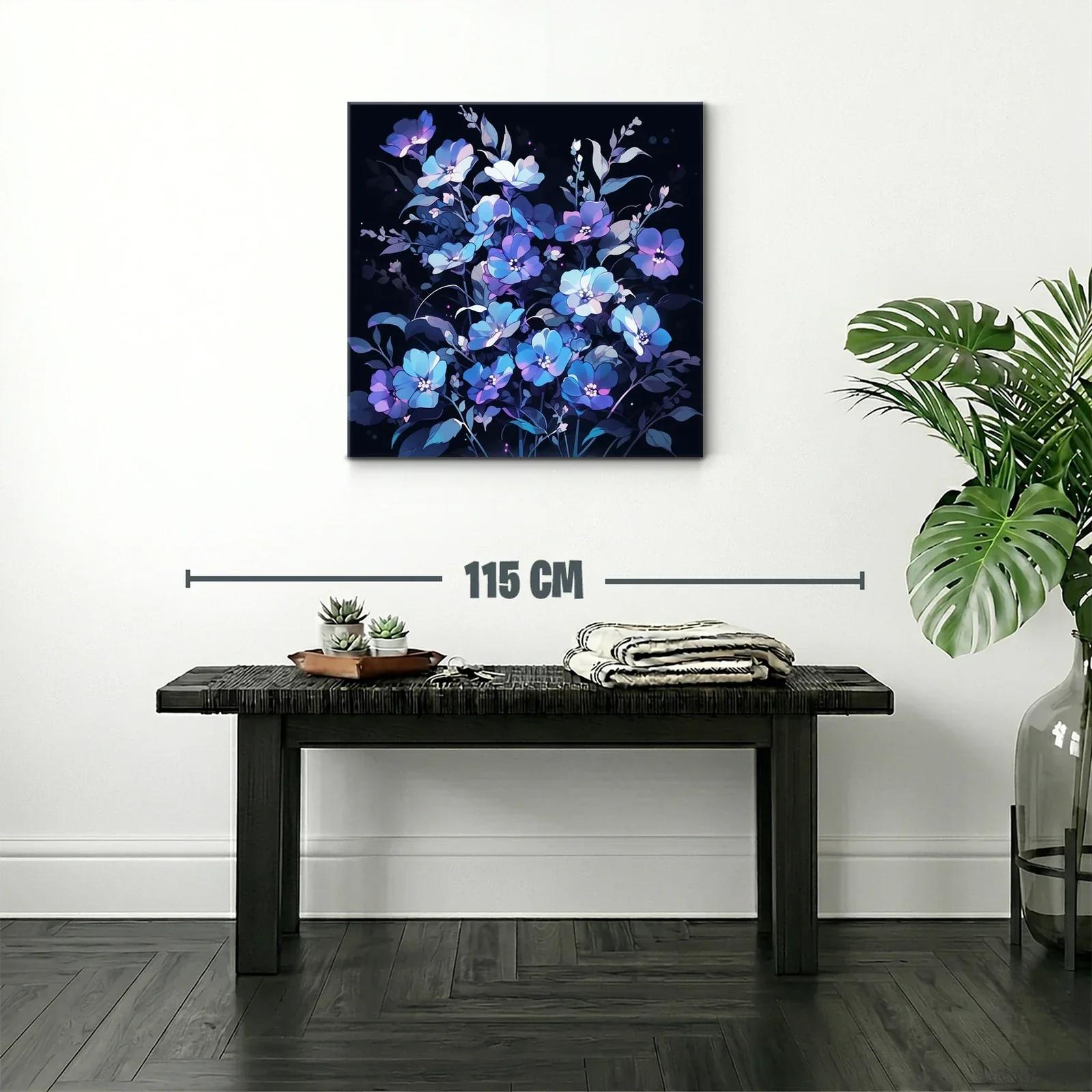 Ramo de flores en tonos azulados y lilas sobre fondo oscuro — miniatura 2
