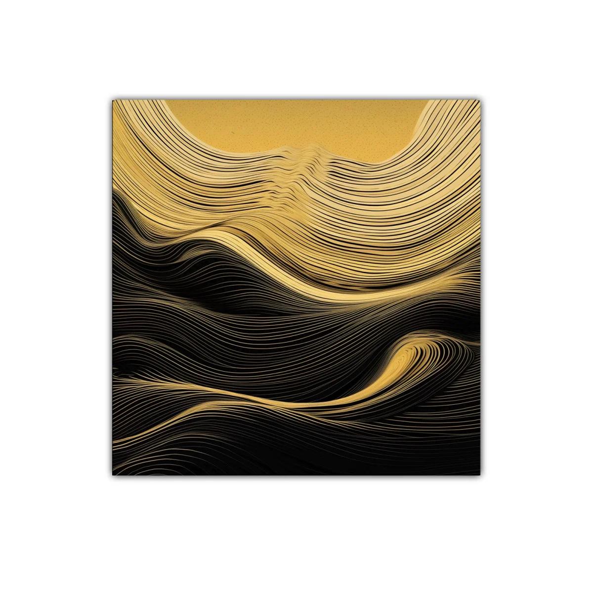 Cuadro abstracto líneas doradas y negras en movimiento