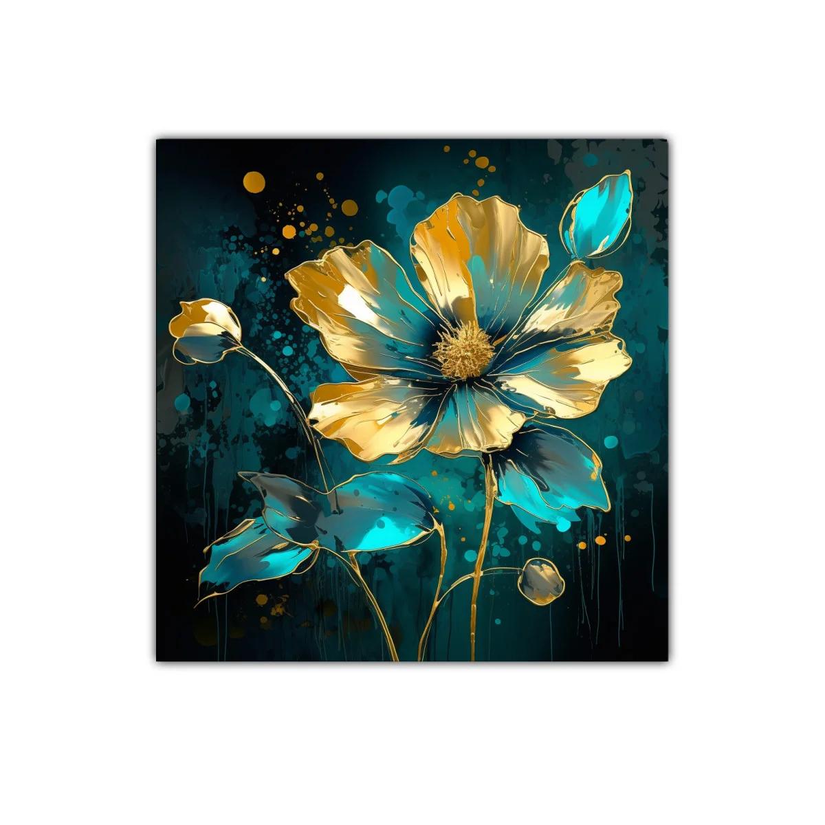 Flor luminosa en tonos dorados y azul turquesa vibrante — imagen principal