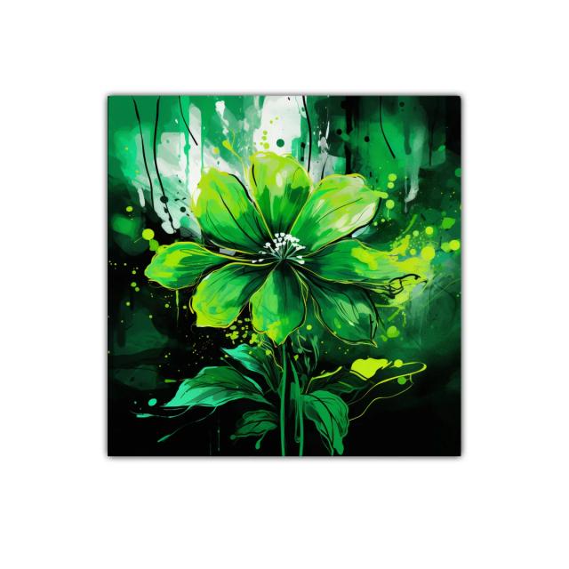 Flor verde vibrante con trazos expresionistas
