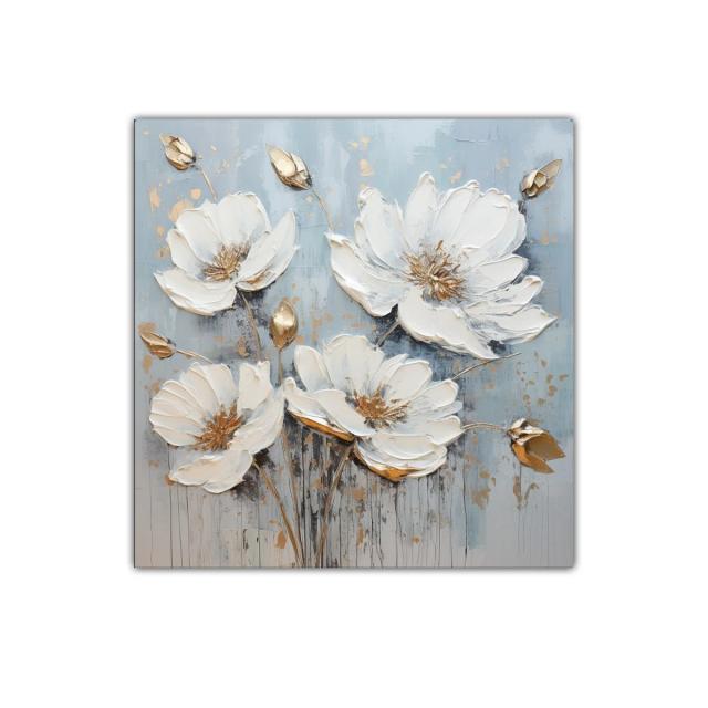 Cuadro floral elegante en tonos blancos y dorados