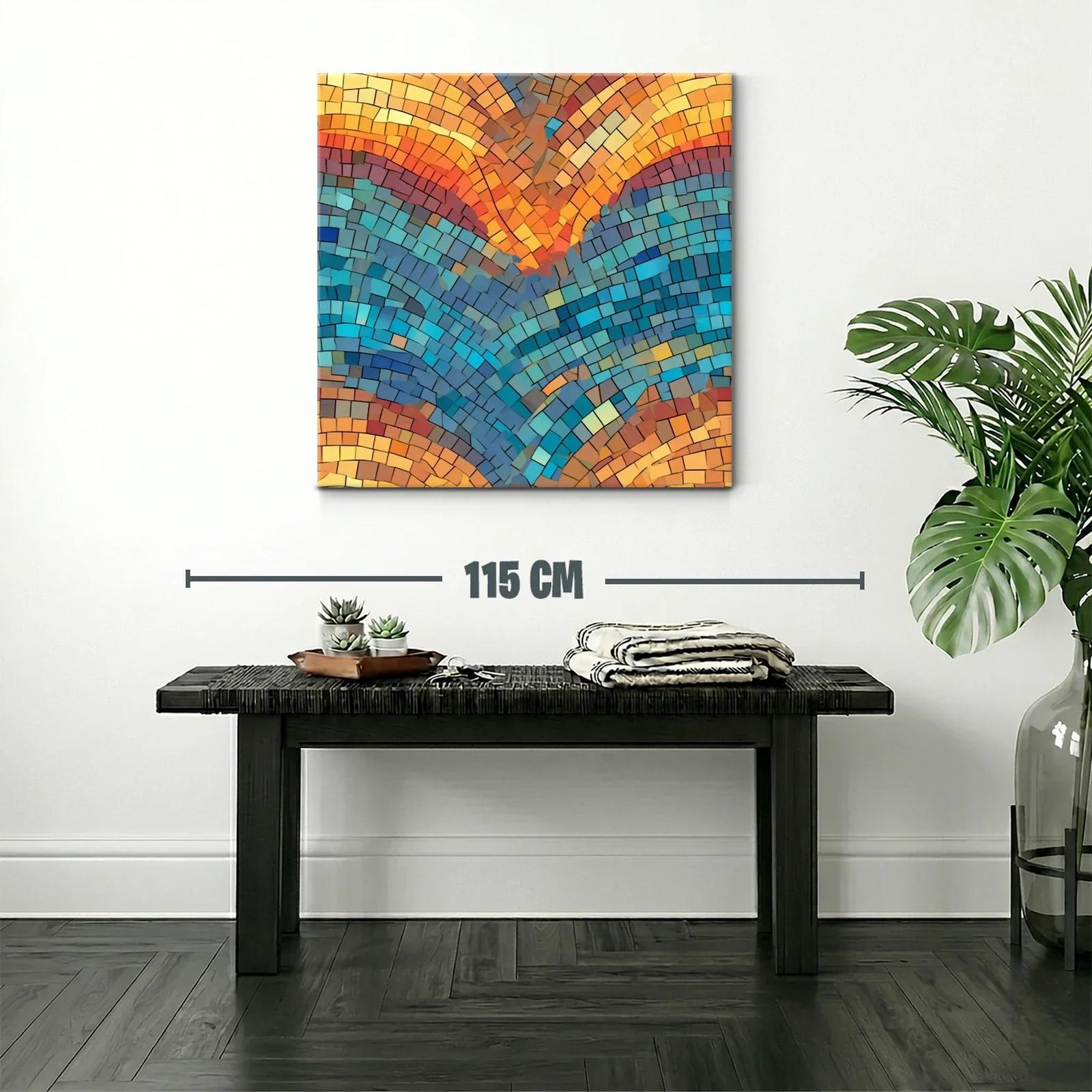 Cuadro mosaico con tonos cálidos y azules vibrantes — miniatura 2