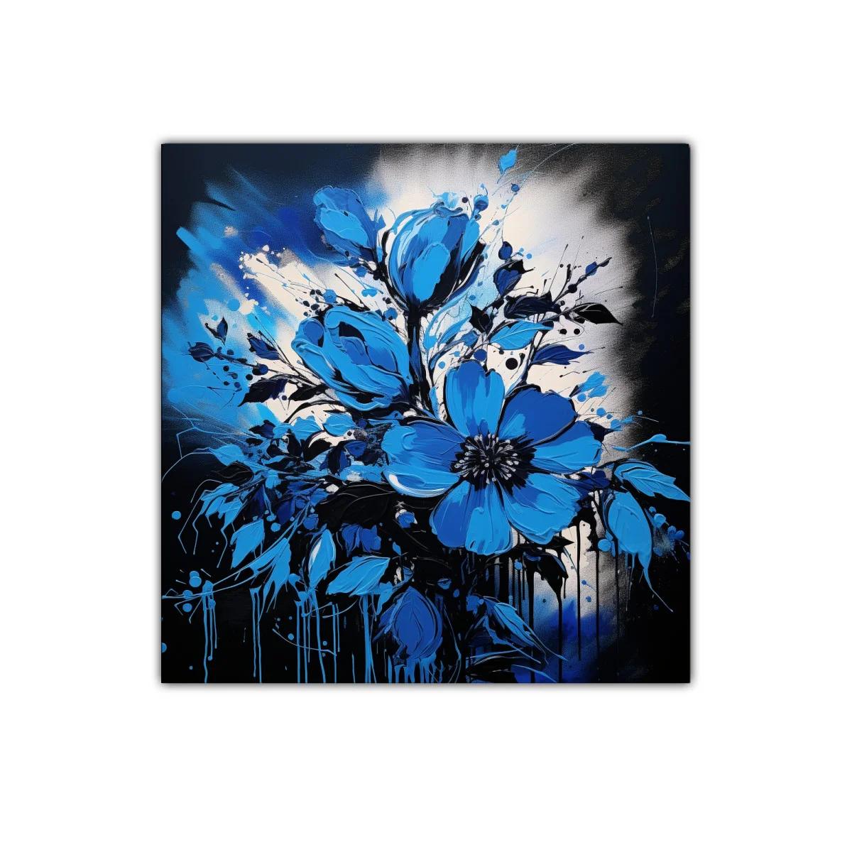 Flores azules vibrantes en contraste oscuro
