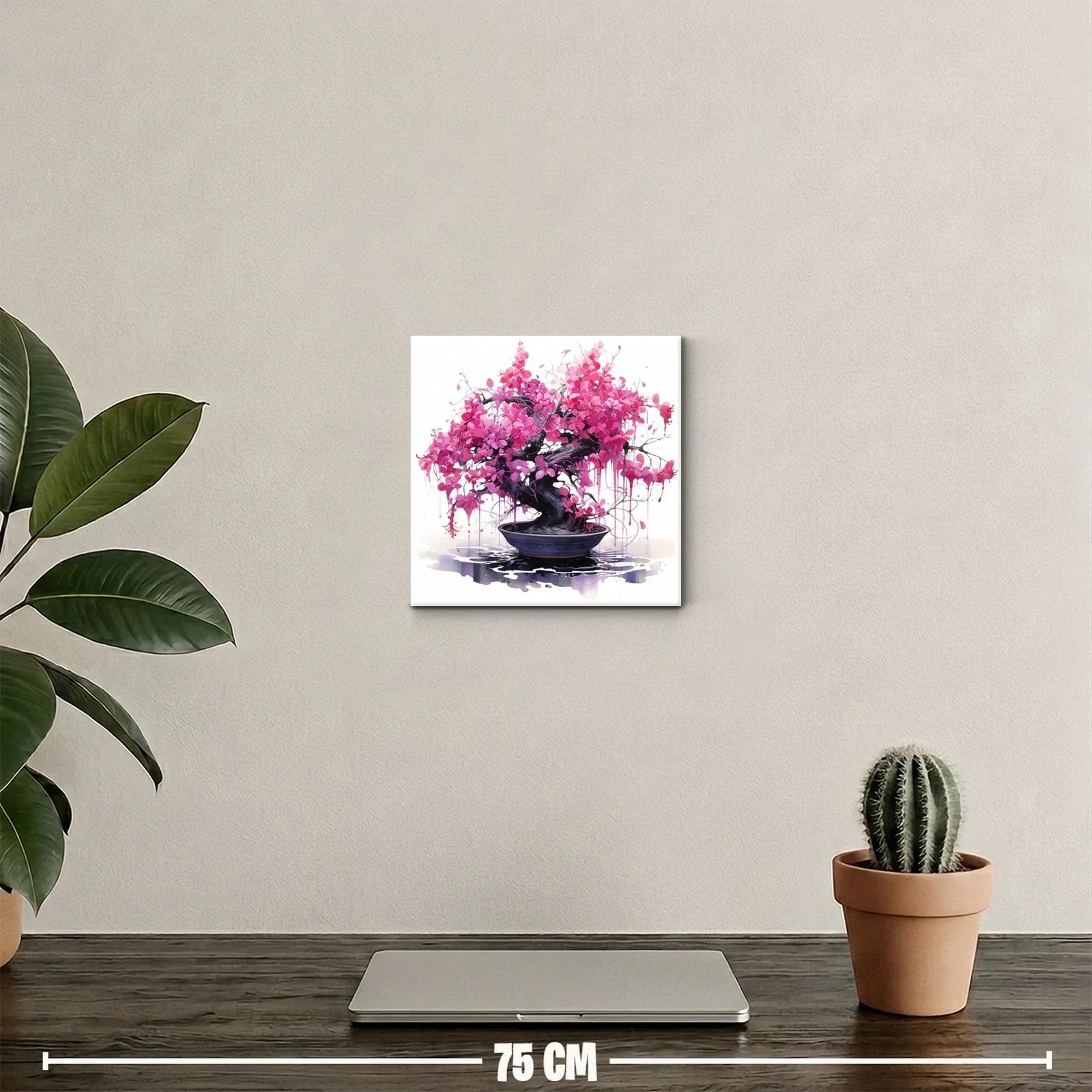 Bonsái en flor rosa vibrante sobre fondo luminoso blanco — miniatura 2