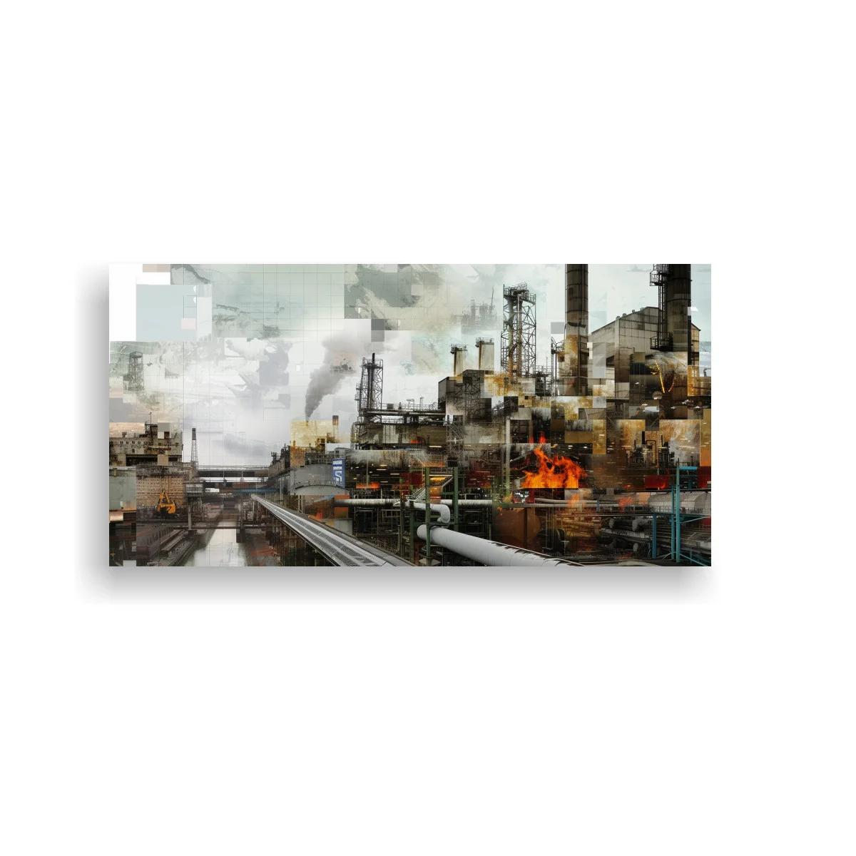 Cuadro refinería industrial con vías de tren