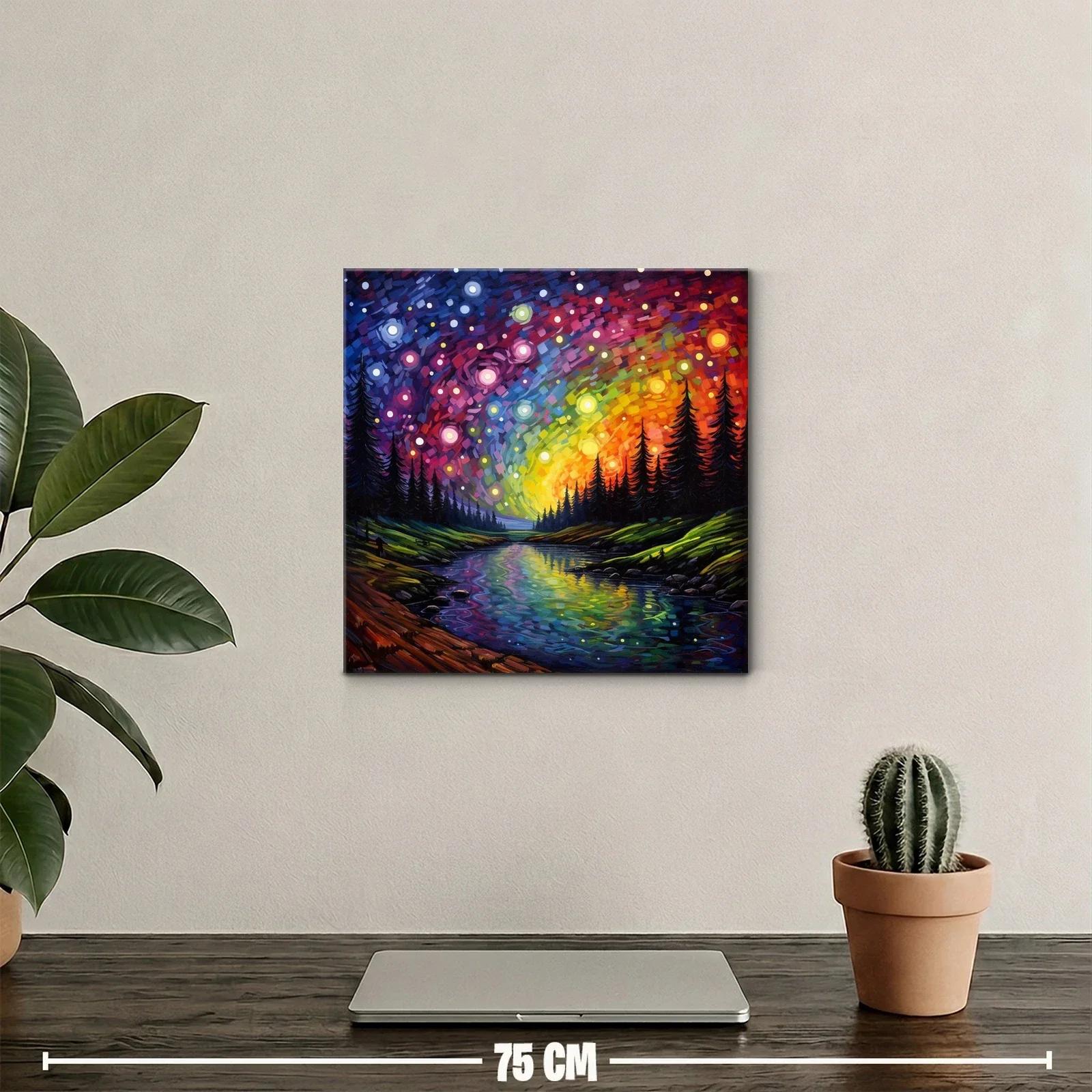 Paisaje nocturno con cielo estrellado y río reflejante — miniatura 2