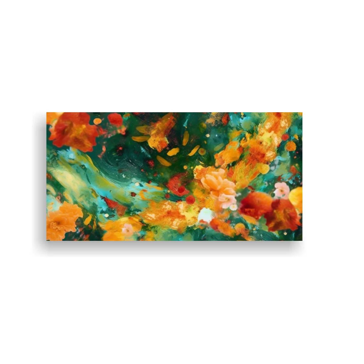 Cuadro flores naranjas abstractas en pinceladas fluidas