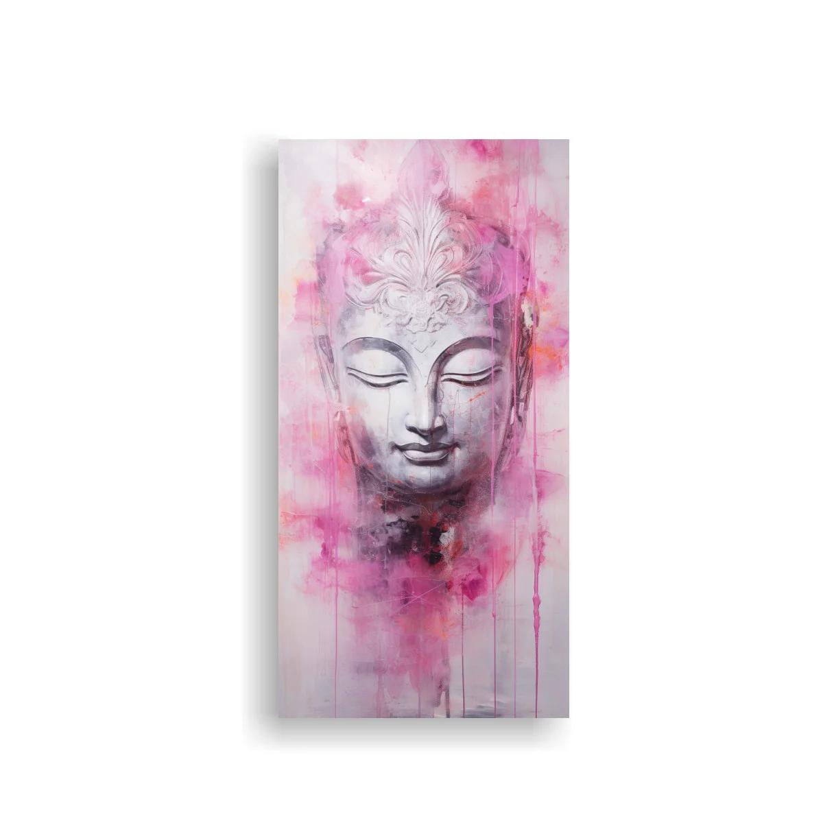 Cuadro rostro de Buda con veladuras rosas y goteos