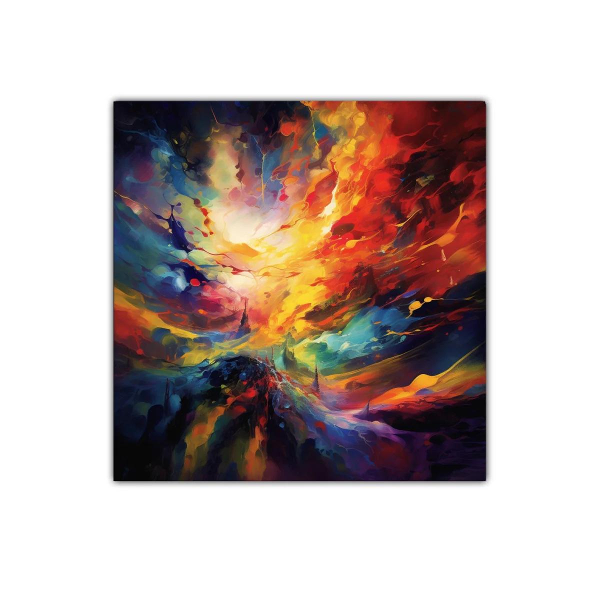 Cuadro abstracto con explosión de color y energía vibrante