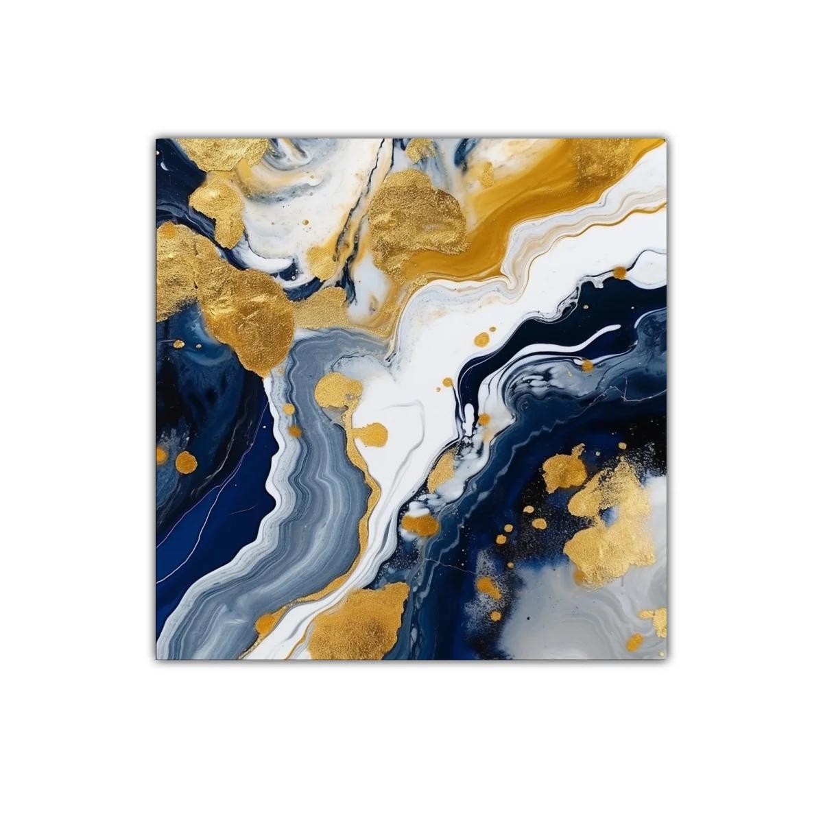 Arte abstracto en tonos dorados y azul profundo elegante
