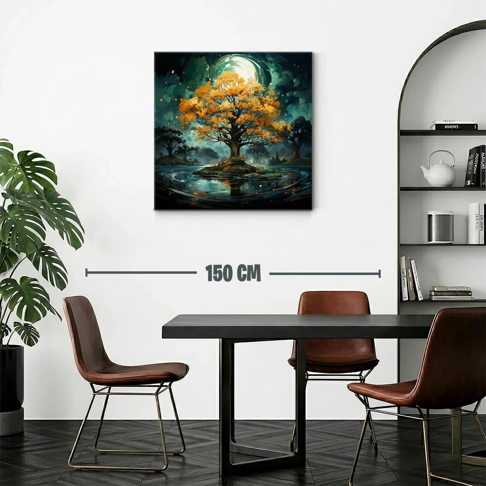 Árbol dorado en isla mágica con reflejos en agua — miniatura 2