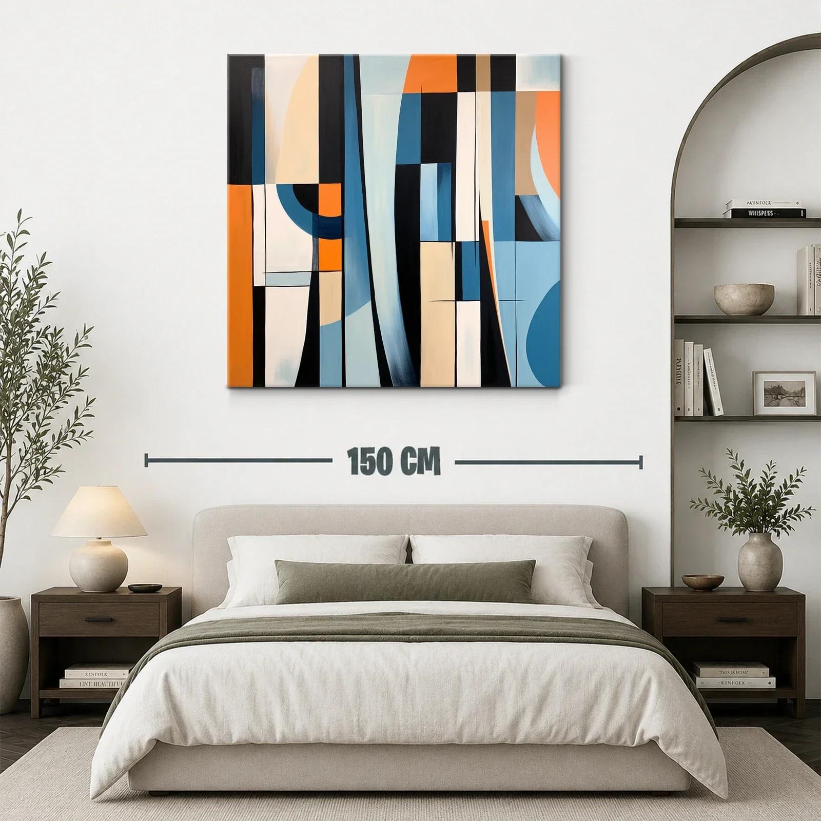 Cuadro abstracto con formas geométricas en tonos azul y naranja — miniatura 3