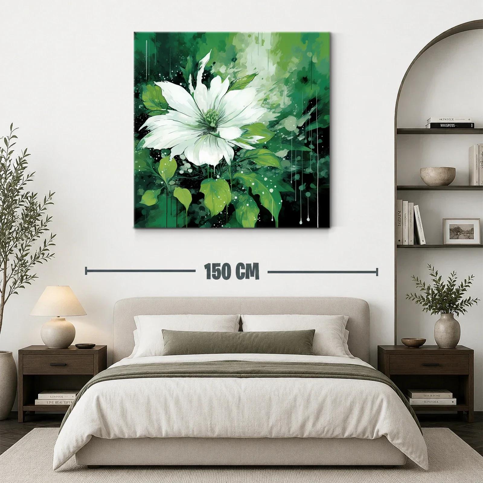 Flor blanca entre hojas verdes con fondo abstracto — miniatura 3