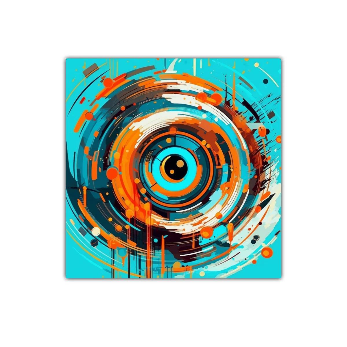Cuadro abstracto con espiral dinámica en tonos azul y naranja