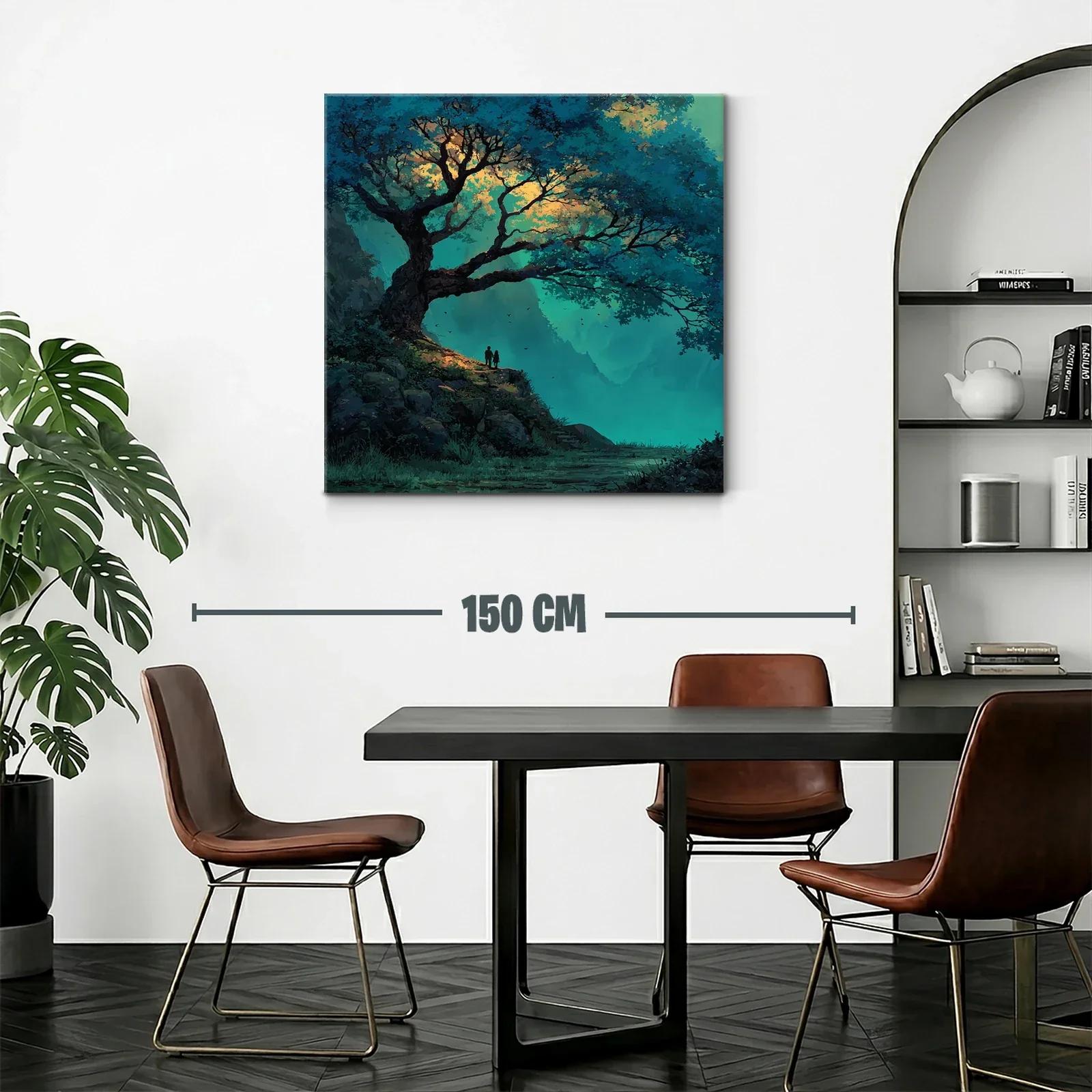 Paisaje encantado con árbol y pareja al atardecer — miniatura 2