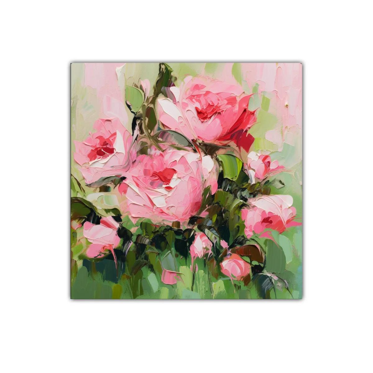 Cuadro florales en tonos rosas y verdes vibrantes