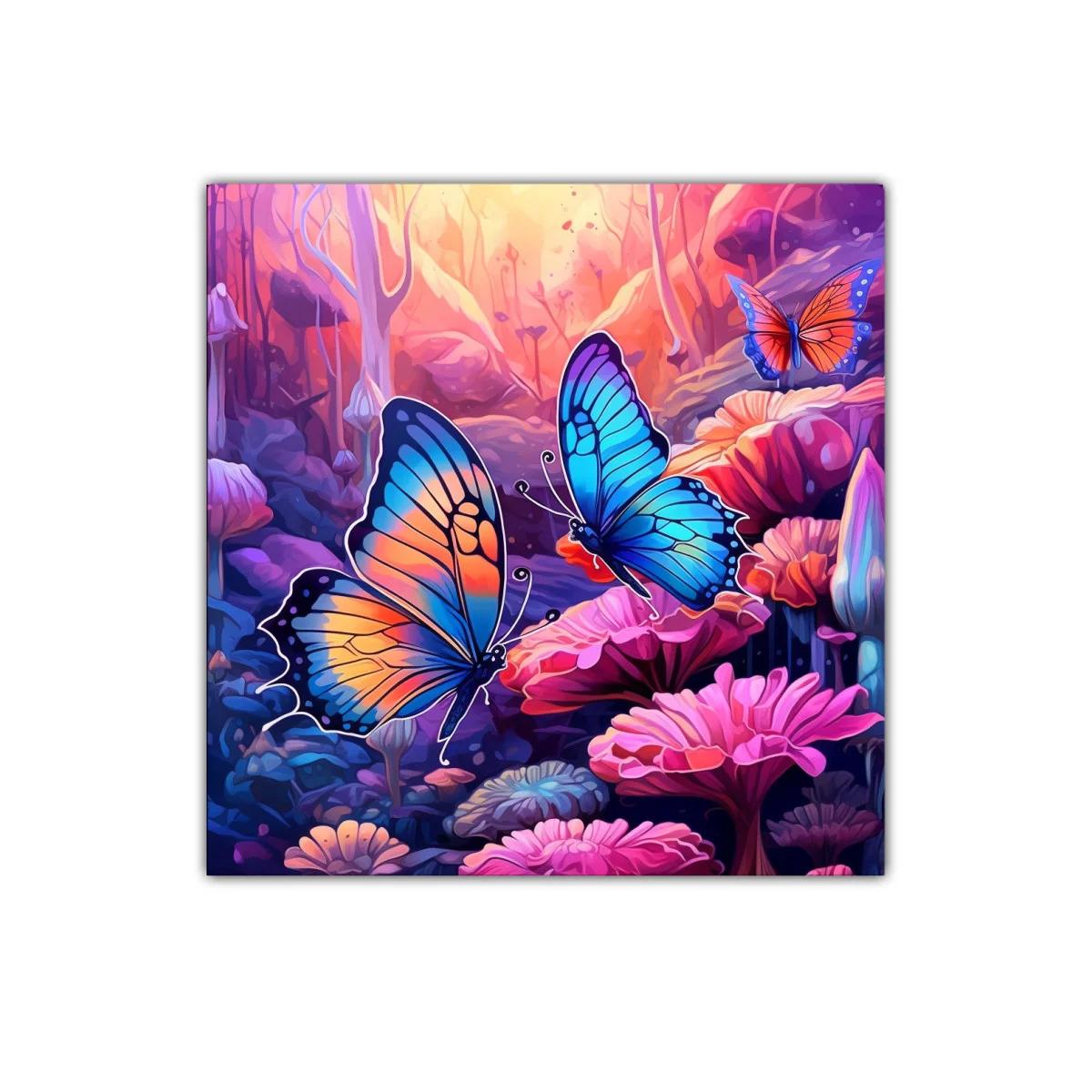 Mariposas vibrantes en un bosque de fantasía colorido