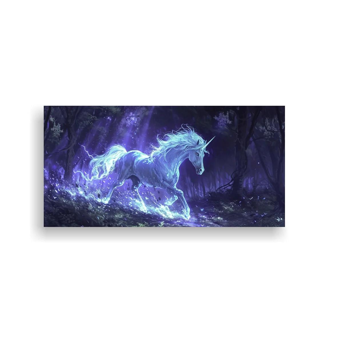 Cuadro unicornio luminoso en bosque oscuro — imagen principal