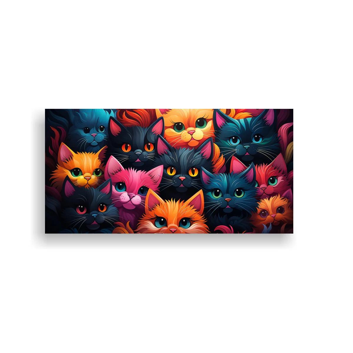 Cuadro grupo de gatos de colores con rostros superpuestos
