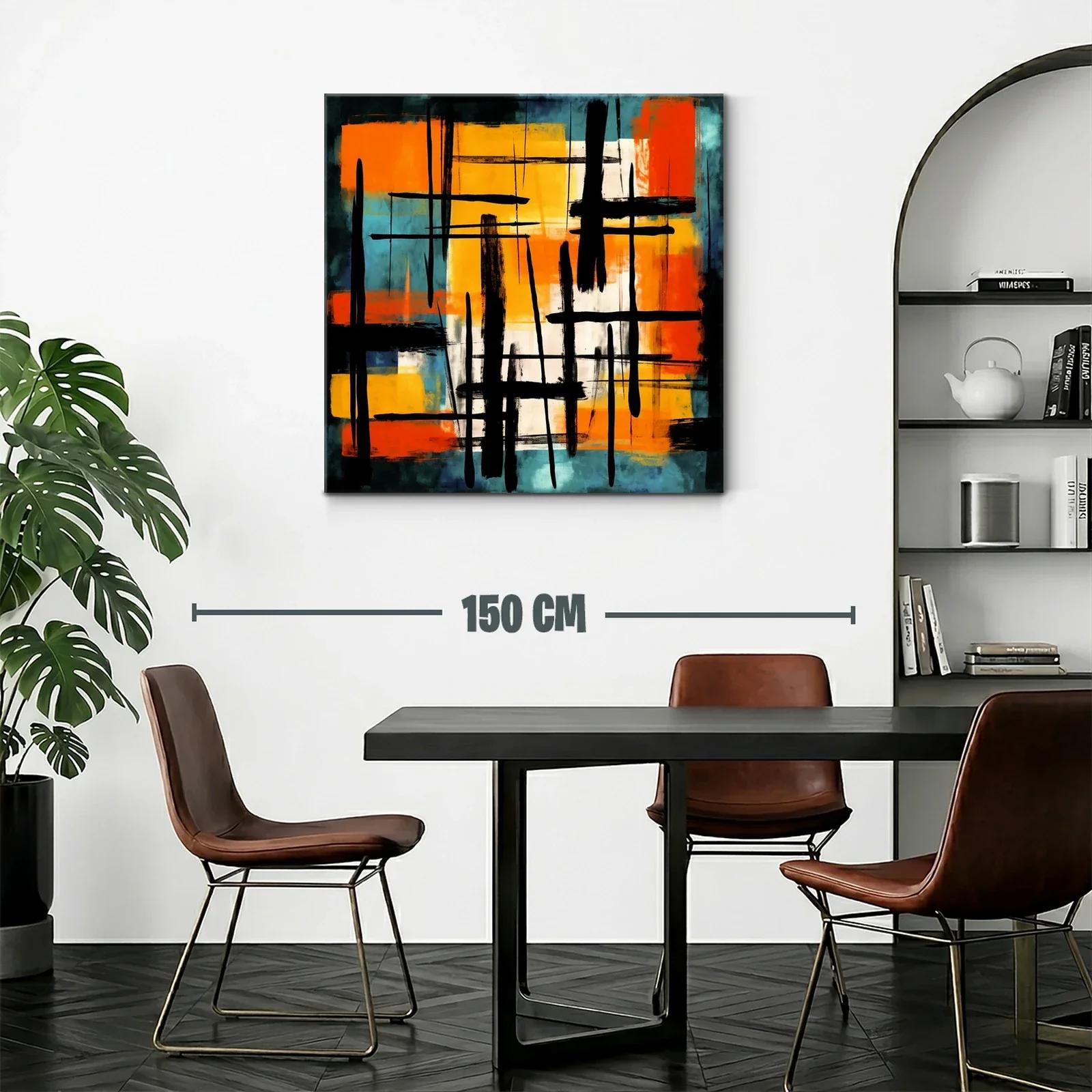 Cuadro Abstracto con Líneas Negras y Tonos Cálidos — miniatura 2