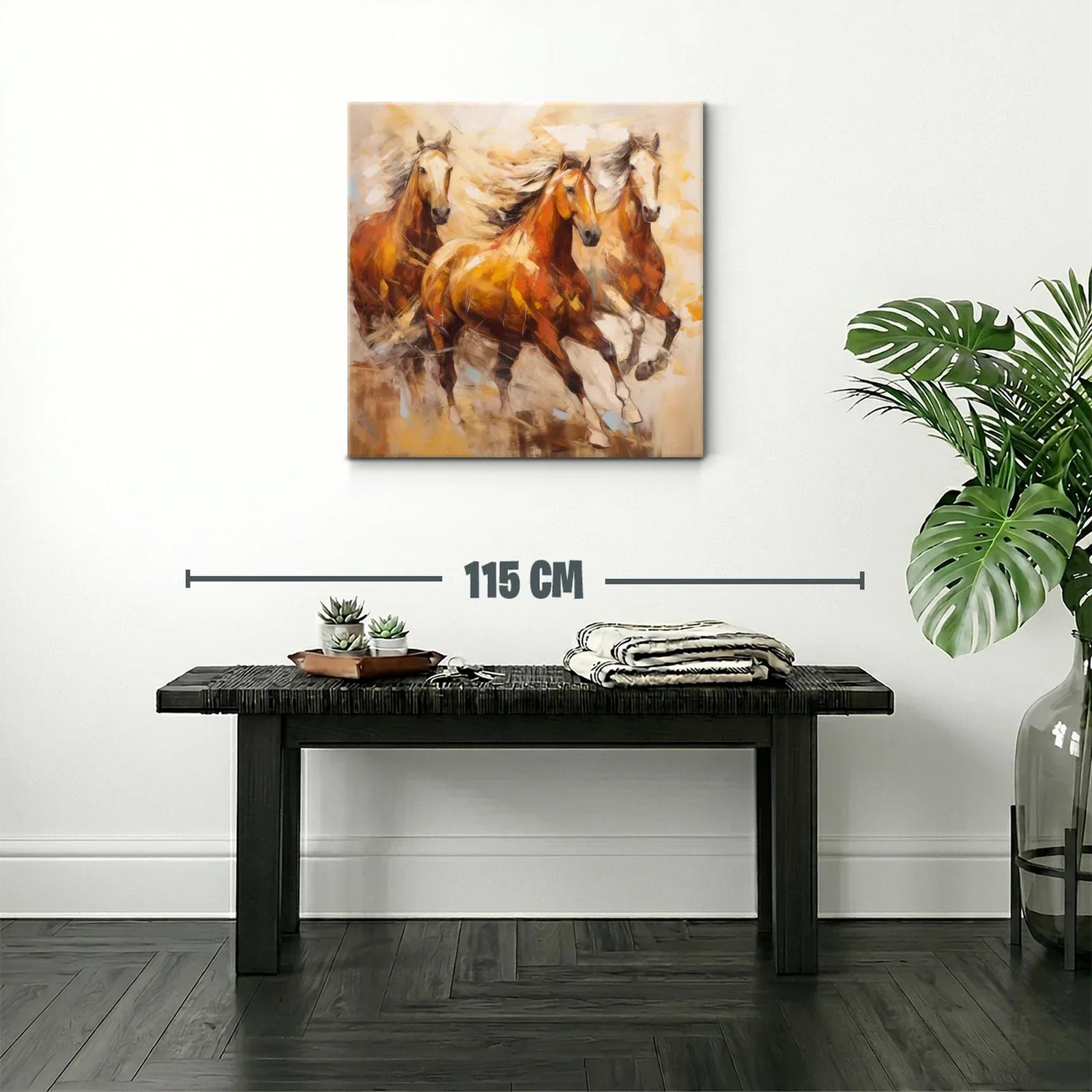Cuadro con Caballos en Movimiento y Tonos Cálidos — miniatura 2