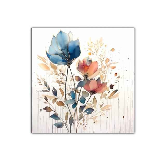 Composición floral en tonos azules y cálidos pastel