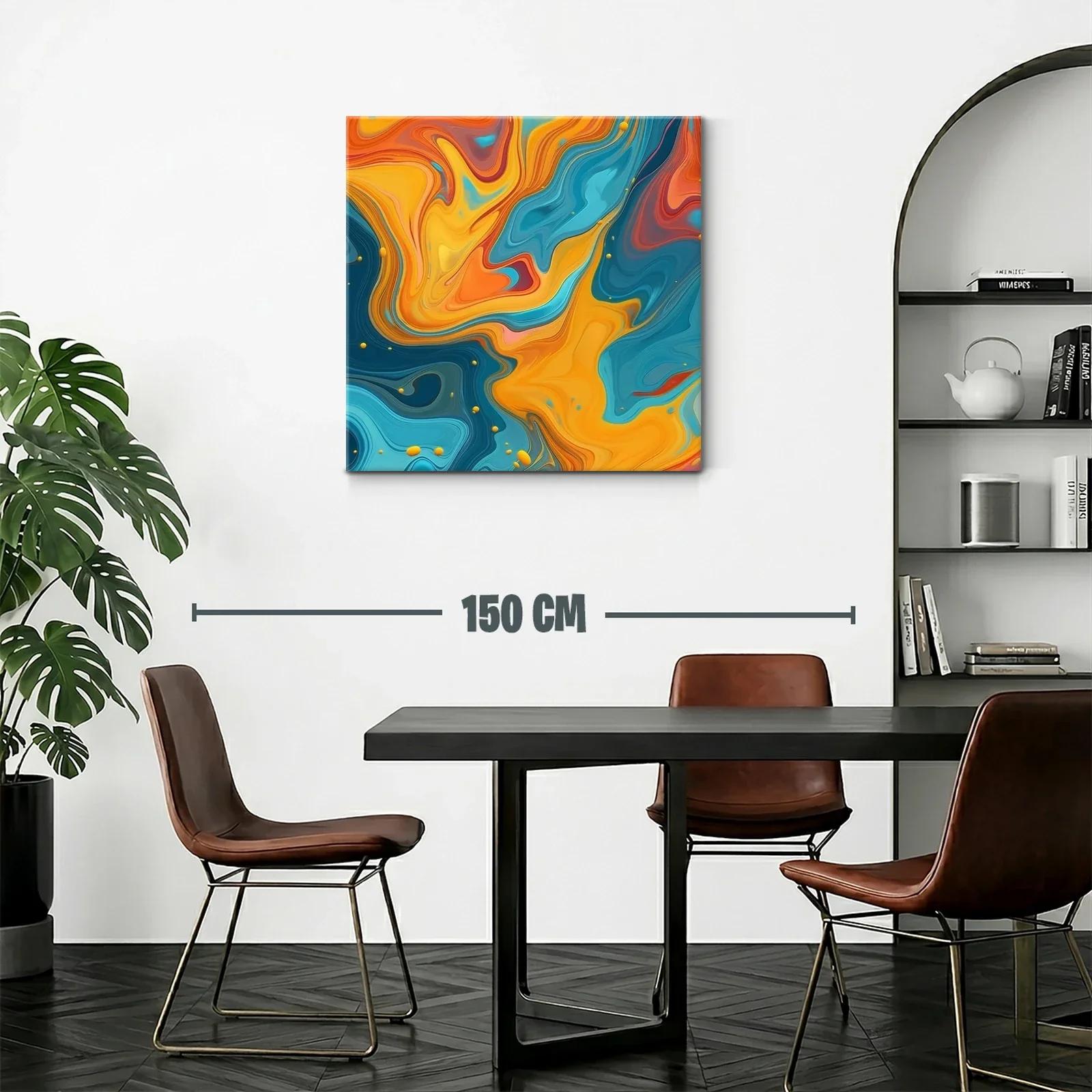 Cuadro abstracto vibrante con tonos anaranjados y azulados — miniatura 2