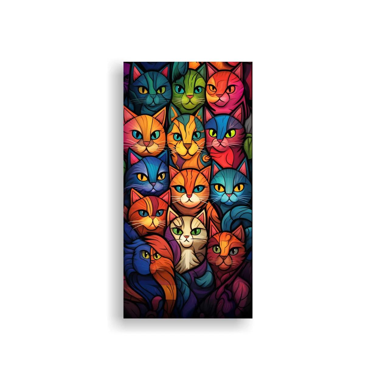Cuadro grupo de gatos de colores en mosaico