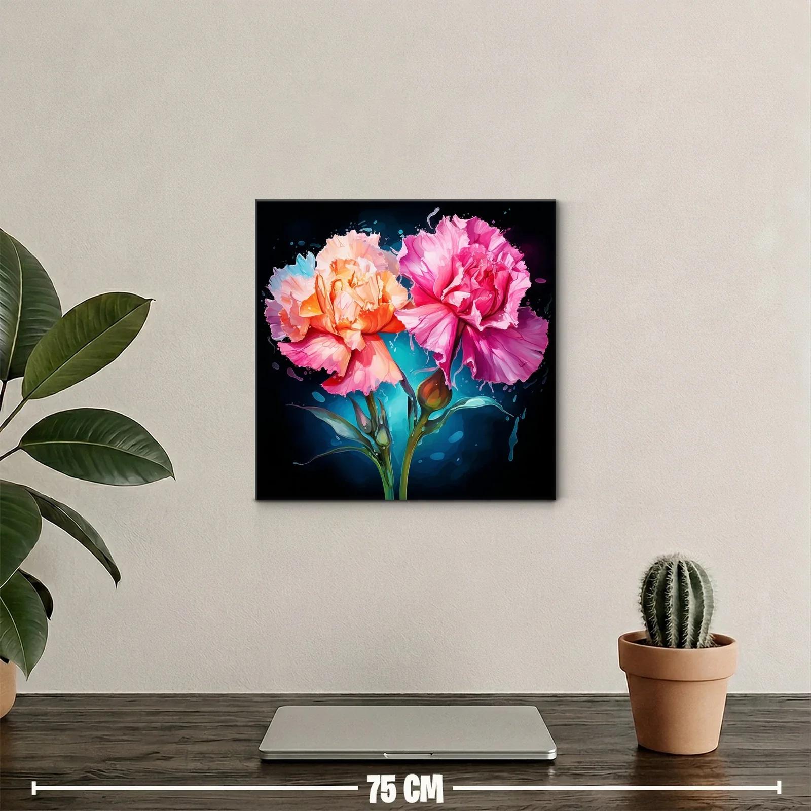 Cuadro moderno con flores vibrantes en tonos rosa y naranja — miniatura 2