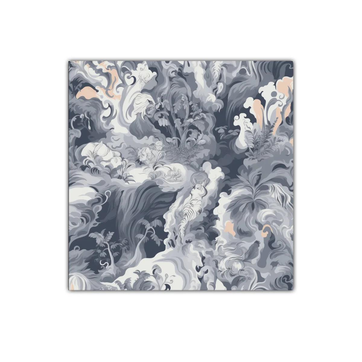 Cuadro decorativo con motivos florales en tonos grises y salmón — imagen principal