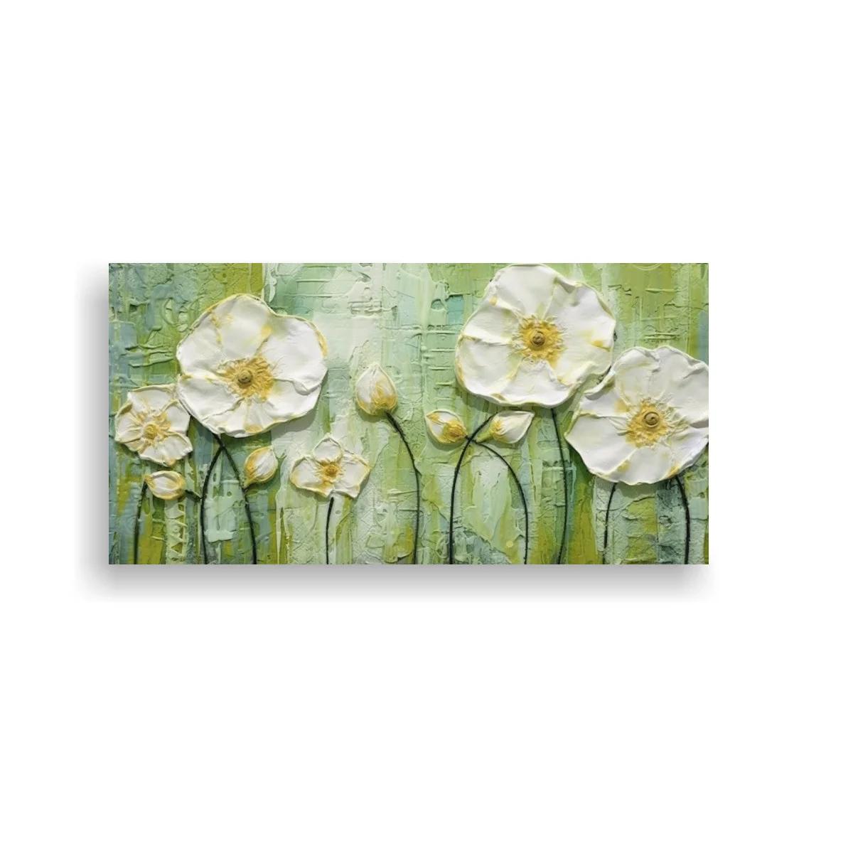 Cuadro amapolas blancas con fondo texturizado