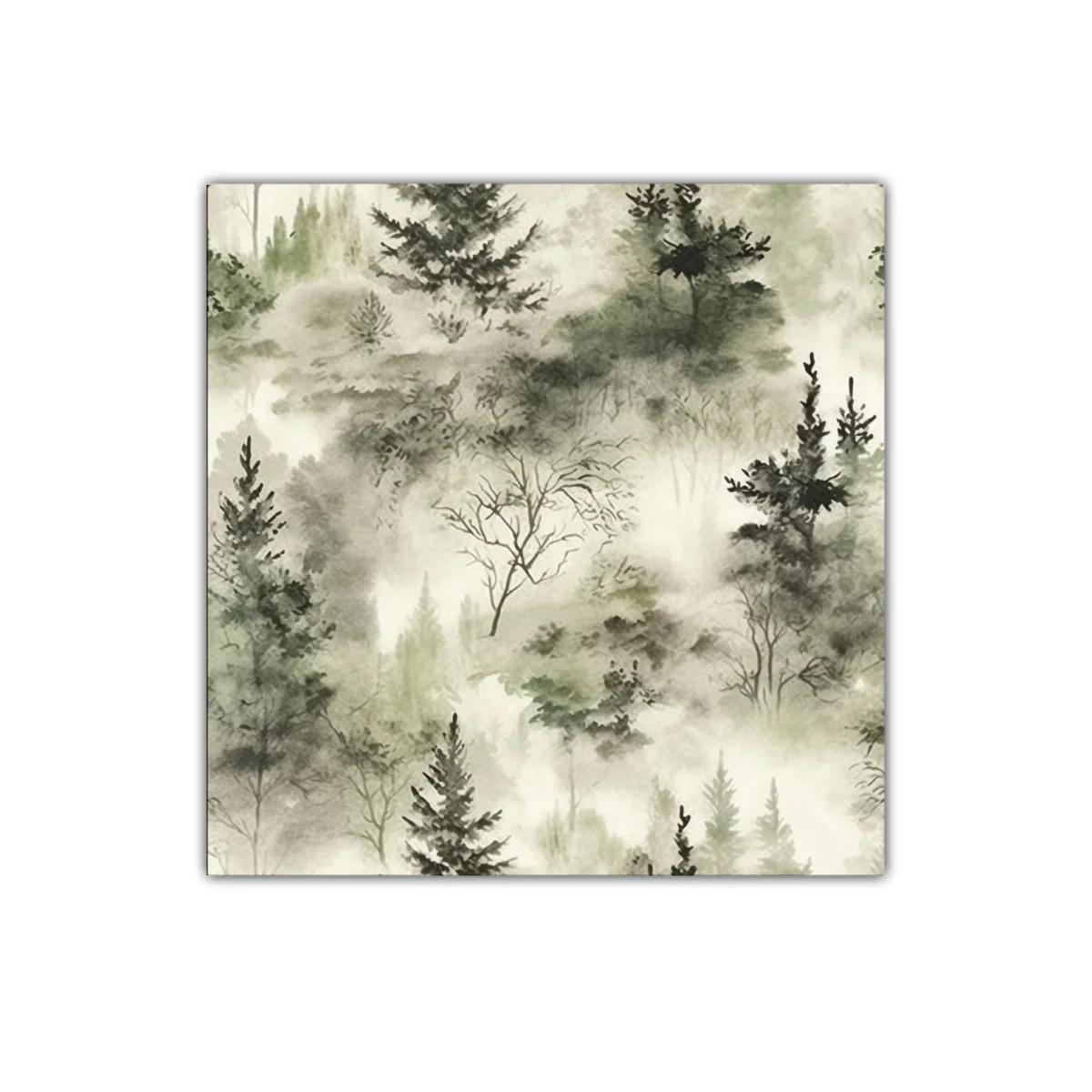 Cuadro de bosque brumoso con tonos verdes suaves — imagen principal