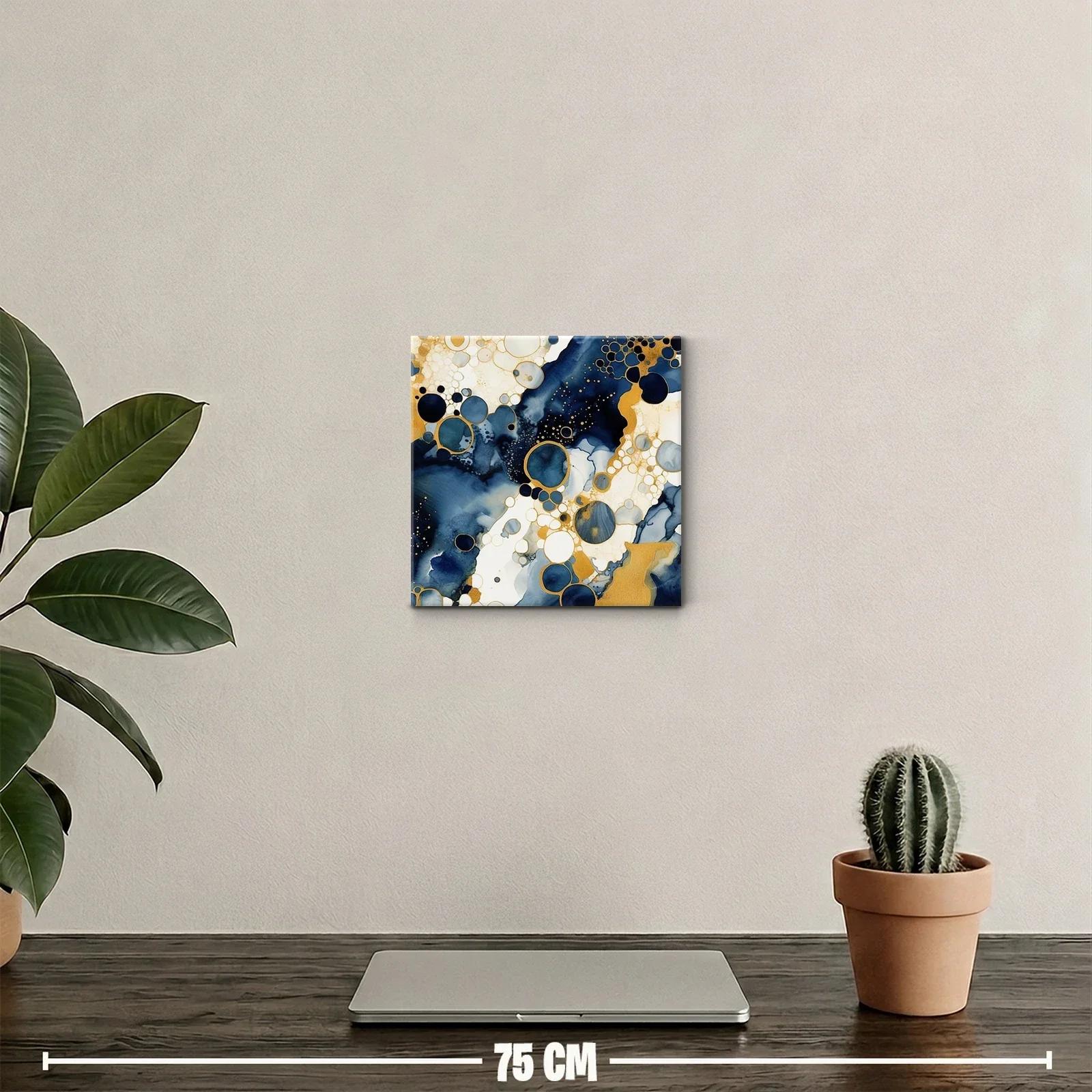 Cuadro abstracto con círculos y detalles dorados — miniatura 2