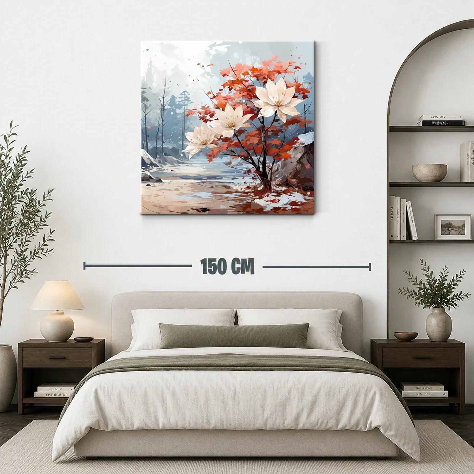 Flores blancas y hojas otoñales en paisaje sereno — miniatura 3