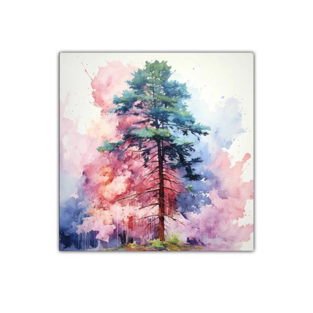 Árbol solitario con fondo vibrante en tonos pastel