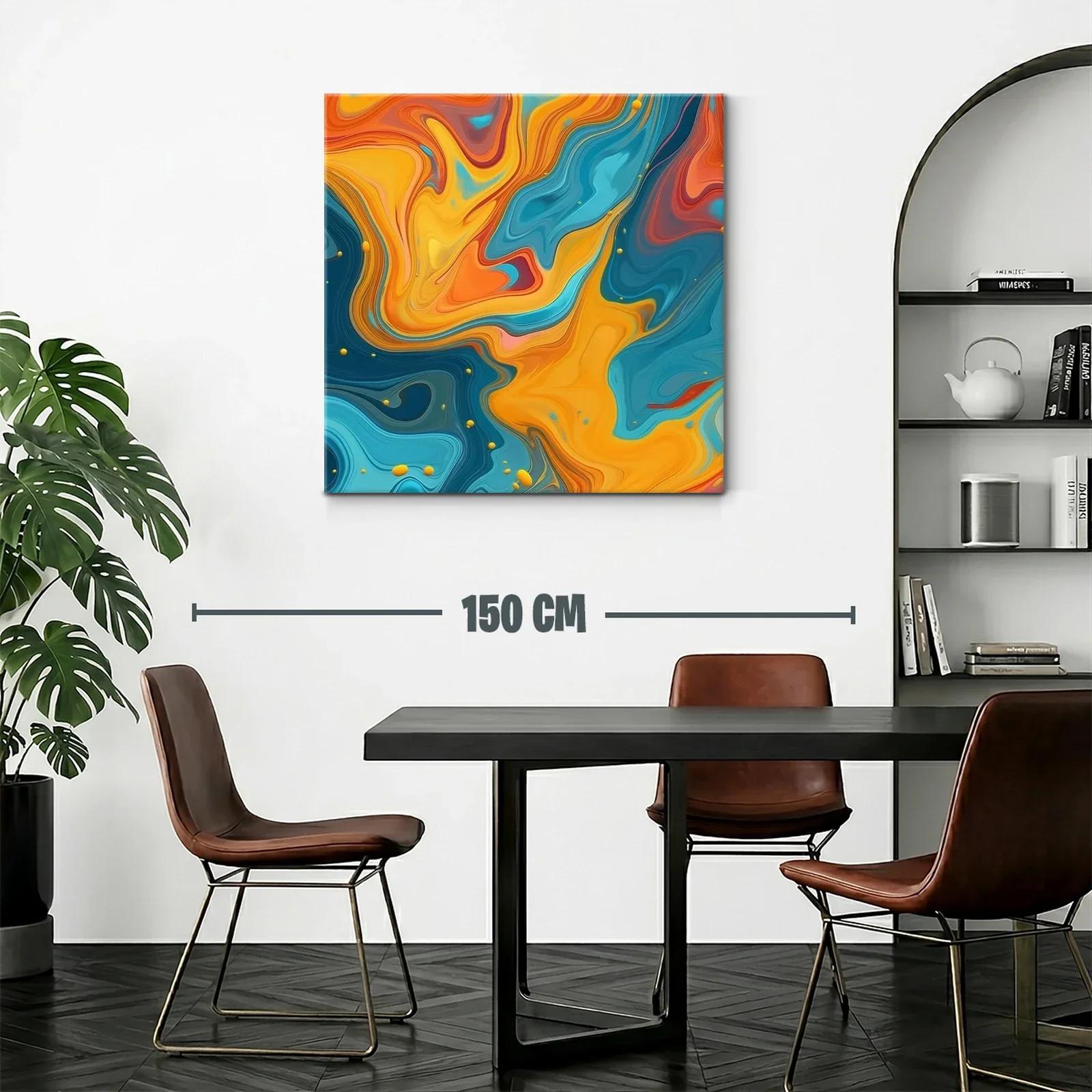 Cuadro abstracto vibrante con tonos anaranjados y azulados — miniatura 2