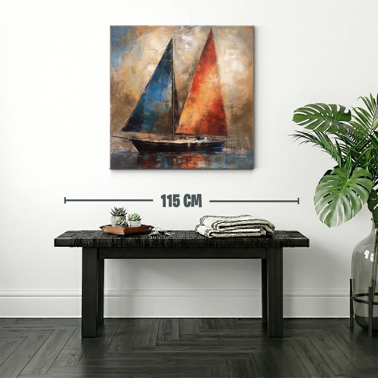 Velero con velas vibrantes en tonos cálidos y fríos — miniatura 2